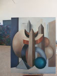 Drei Obelisken mit grüner Kugel,  Öl auf Leinwand  120x150cm   2012