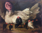 Yongbo Zhao: *Hühnermann I*, 2011, Öl/Leinwand, 80 x 100 cm