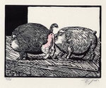 Roland Topor: *Roméo et Juliette*,  Holzschnitt, 44 x 38 cm