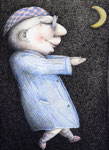 Piotr Kamieniarz: *Schlafwanderer*, 2004, Farbige Zeichnung, Tusche/Papier, 40 x 29,3 cm
