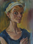 Bettina Moras: *Selbst mit Siegelring*, 2011, Öl/Leinwand, 85 x 65 cm