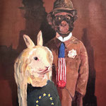 Miquan Zhang: *Amerikanischer Affe verliebt sich in europäisches Kaninchen*, 2009, Öl/Leinwand, 80 x 80 cm