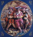 Yongbo Zhao: *Kaffeekränzchen 1*, 1998, Öl/Leinwand mit bemaltem Holzrahmen, 180 x 160 cm