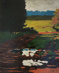 Johannes Grützke: *Landschaft am Reiterhof*, 2010, Öl/Leinwand, 50 x 40 cm