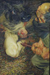 Johannes Grützke: *Theseus trifft den Minotaurus III*, 28.12.2003, Öl/Leinwand, 60 x 40 cm