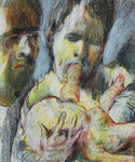 Johannes Grützke: *Familienidyll*, 1988, Pastell/Papier, 42 x 35 cm