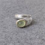 Silberring, 750er Gelbgoldfassung, Prehnit