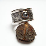 Silberring mit schwarzem Diamant in 750er Rotgoldfassung
