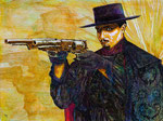 Joaquin Murrieta: "El Zorro" ©2013, Acrylic on Canvas, Dimensions 40" w x 36" h
