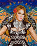 Commission: Mariposa Estrella, Portrait of Jenni Rivera  ©2016, Acrylic on Canvas, Dimensions 48" w x 60" h, Private Commission