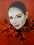 "Feather Boa", Portrait of Cindy Vela © 2013, Acrylic on Canvas, Dimensions 36" w x 48" h, Private Collection
