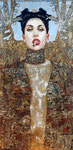 Judith & Holofernes, Portrait of Lady Gaga © 2015, Gold, Copper, Silver Leaf & Acrylic on Wood, Dimensions 36" w x 72" h 