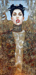 Judith & Holofernes, Portrait of Lady Gaga © 2015, Gold, Copper, Silver Leaf & Acrylic on Wood, Dimensions 36" w x 72" h 