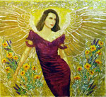 Commission: Garden Angel ©2019,  Acrylic on Canvas, Dimensions 66" w x 60" h, Private Commission