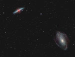 >> 12 Mio. Lichtjahre - Galaxienpaar M82 und M81 "Bodes Galaxie"; M82 ist ein hochaktiver Starburst-Typ.
