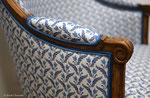 Bergère Louis XVI, réfection complète, tissu Casal Farandole - Coton Bleuet