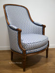 Bergère Louis XVI, réfection complète, tissu Casal Farandole - Coton Bleuet