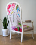Fauteuil Voltaire. Tissu Esquisse de Zéphyr & Co