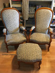 Fauteuils Voltaire et repose pied, tissu Casal Janeiro