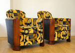 Fauteuils Art Déco. Tissu Casal Greta Nuit coloris Clair de Lune.
