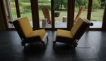 Coussins sur mesure pour ces fauteuils conçus par le client. Tissu Nobilis Paco