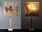 Papillon - CH Thib - pied bois naturel  - Abat-jour : collages dessin sur calque - jeux de transparences -  Hauteur 73 cm - largeur 36 cm - 150€