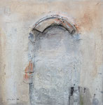 Das Tor , Marmormehl, Sand, Terracotta, Zeichenstift auf Lw. 80 x 80 cm