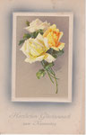 M&B 1593 3 roses jaunes en cadre rectangulaire bordé blanc