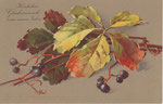 M&B 1862 Feuilles de châtaignes d’automne, myrtilles, sur fond brun