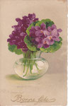 Primalito 038 Vase rond, violettes dont 1 bouquet entouré de feuilles
