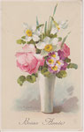 DIV - ERNSCO Vase blanc avec narcisses, rose rose, primevères mauve-jaune
