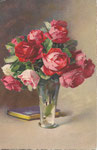 M&B 2775 Vase en verre avec 9-10 roses rouges, 1 rose, 1 blanche, livre