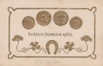 Éditeur E. P. BONNE ET HEUREUSE ANNÉE. (avec monnaies suisses)
