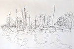 Am Hafen, 21x 29,7 cm, Fineliner auf Papier 