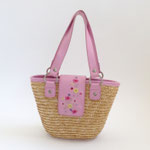 カゴバック113　ピンクベルト&花ししゅう　　230×320　　￥700