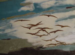 Envolée d'oiseaux (80x 60 cm) .marqueterie contemporaine , 1100€ 