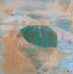 La montgolfière (22,5 x 22,5 cm) ; marqueterie contemporaine , 190€