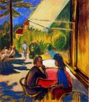 In einem Cafe, 70 x 80 cm, Acryl auf Leinwand