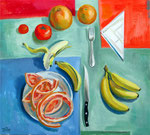 Stillleben mit Grapefruitschälchen, 70 x 63 cm, Öl auf Leinwand