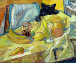 Stillleben mit Katze, 60 x 50 cm, Öl auf Leinwand, / Besitz des Künstlers /