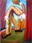 Clown, sich beugend, 60 x 80 cm, Öl auf Leinwand
