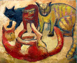Les quatre chats, 60 x 50 cm, Öl auf Leinwand