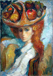 Beatrice mit Hut, 35 x 50, Öl auf Karton auf Leinwand
