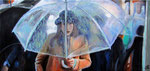 Unterm Regenschirm, 50 x 105 cm, Öl auf Leinwand
