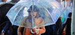 Unterm Regenschirm, 105 x 50 cm, Öl auf Leinwand