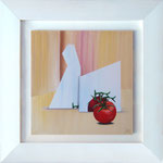Tomate im Spiegel; 74 x 74 cm; Acrylmalerei auf Keilrahmen im weißlasierten Holzrahmen