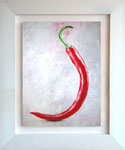 Chili; 74 x 94 cm; Acrylmalerei auf Papier im weißlasierten Holzrahmen
