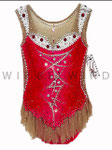 Kürkleid in Rot/Holosilber mit Farbverlauf, viele Perlen und Strass, Gr. 158, Vorderansicht