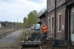 „Draisinenverkehr“ auf dem Güterschuppengleis des Bahnhofs Brand-Erbisdorf, 22. April 2017. Foto: Archiv Bergstadtexpress