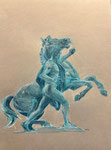 Bronze Statue Pferd Mensch | Aquarell, Aquarellstifte | 29,7 x 42 cm | 2025